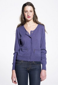 Crew neck long slv cardi w snaps and zip pockets - Amethyst Joseph Saba Crew neck long slv cardi w snaps and zip pockets - Amethyst Joseph Saba