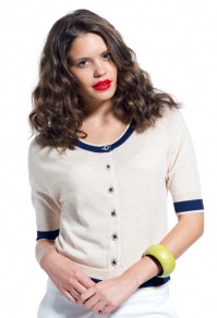 Crew neck short slevecardigan with striped bands Joseph Saba Crew neck short slevecardigan with striped bands Joseph Saba